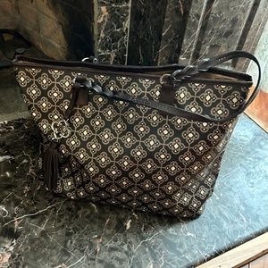 Brighton Renata Toledo Brown Black Coated Canvas Shoulder Tote